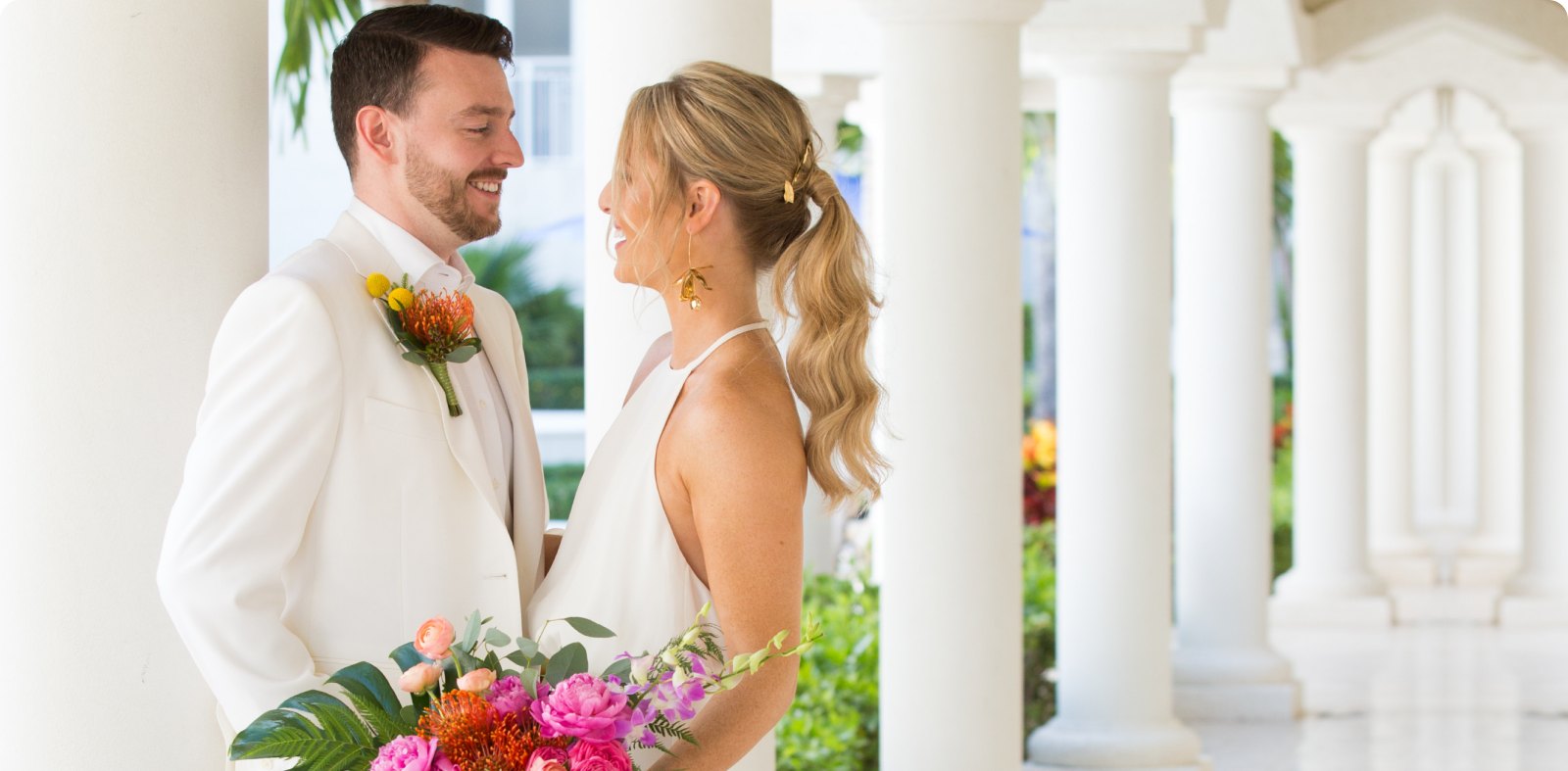 A bride and groom at a Turks & Caicos resort