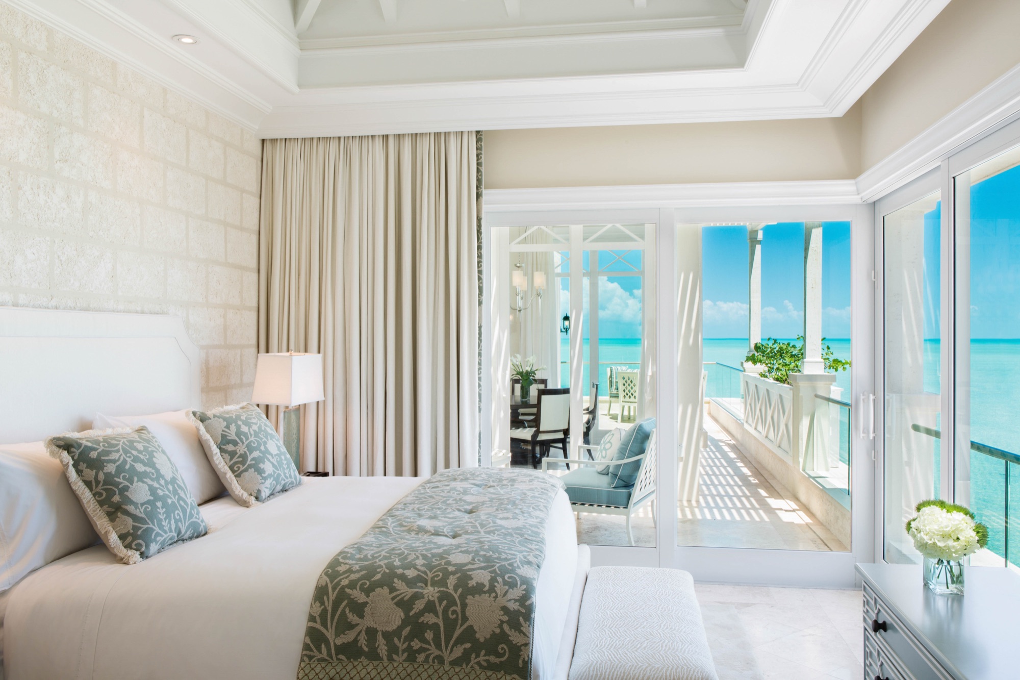 Resort pool and grounds at twilight in Turks and Caicos